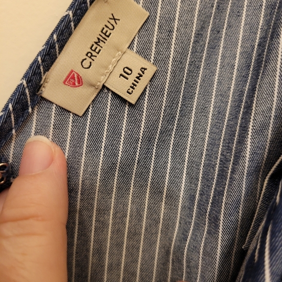 Cremieux Ribbon Tie Strap Blue White Pinstripe Romper Size 10 - Picture 7 of 13